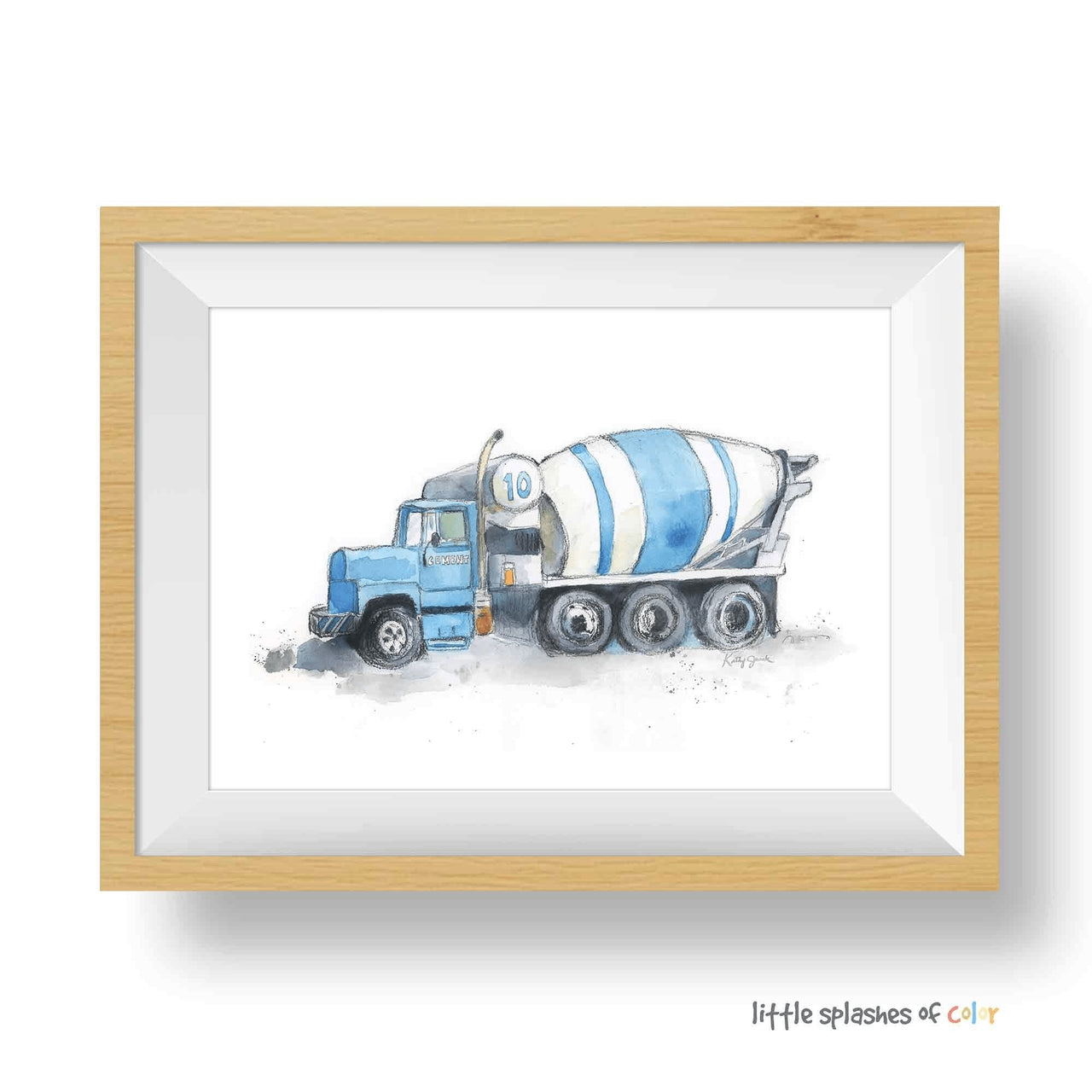Blue Cement Mixer Truck Print for Boys Rooms, Watercolor, by Little ...