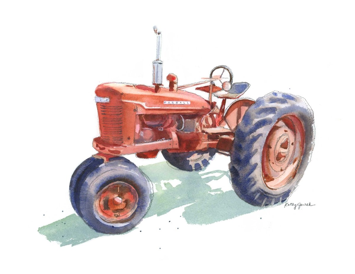 vintage red tractor print