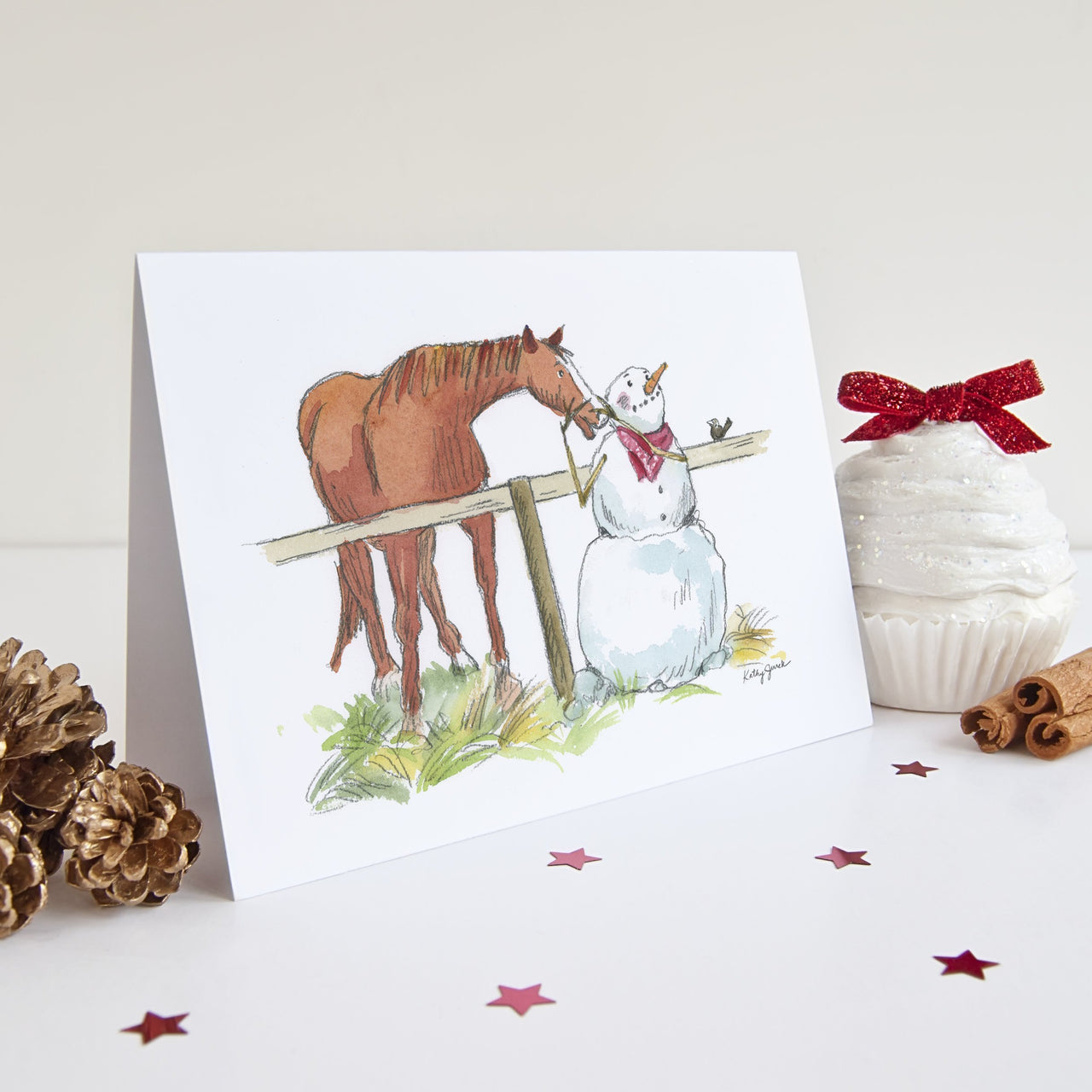Silly snowmen note cards with horse
