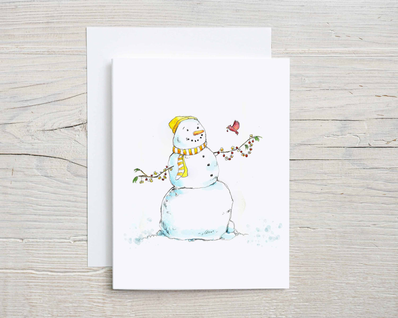 silly snowman with cardinal watercolor cards