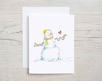 Thumbnail for silly snowman with cardinal watercolor cards