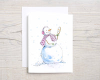 Thumbnail for whimsical snow-woman greeting card for kids and adults