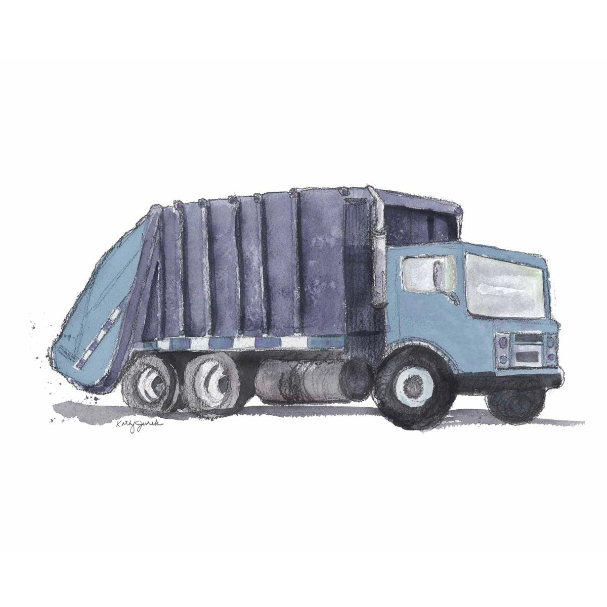Blue Gray Garbage Truck Print (download)
