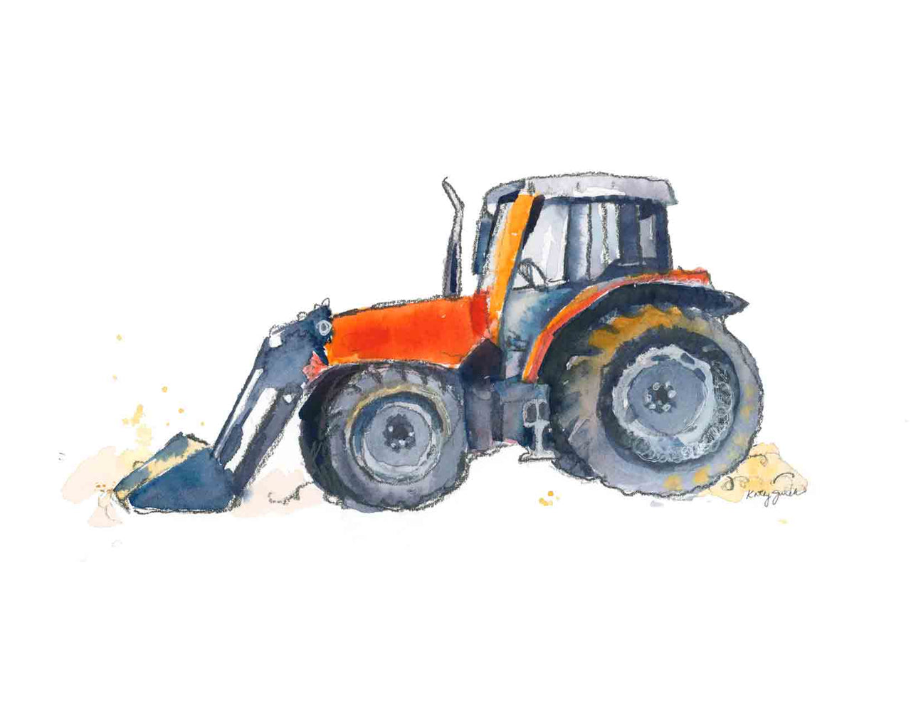 orange tractor print for kids rooms