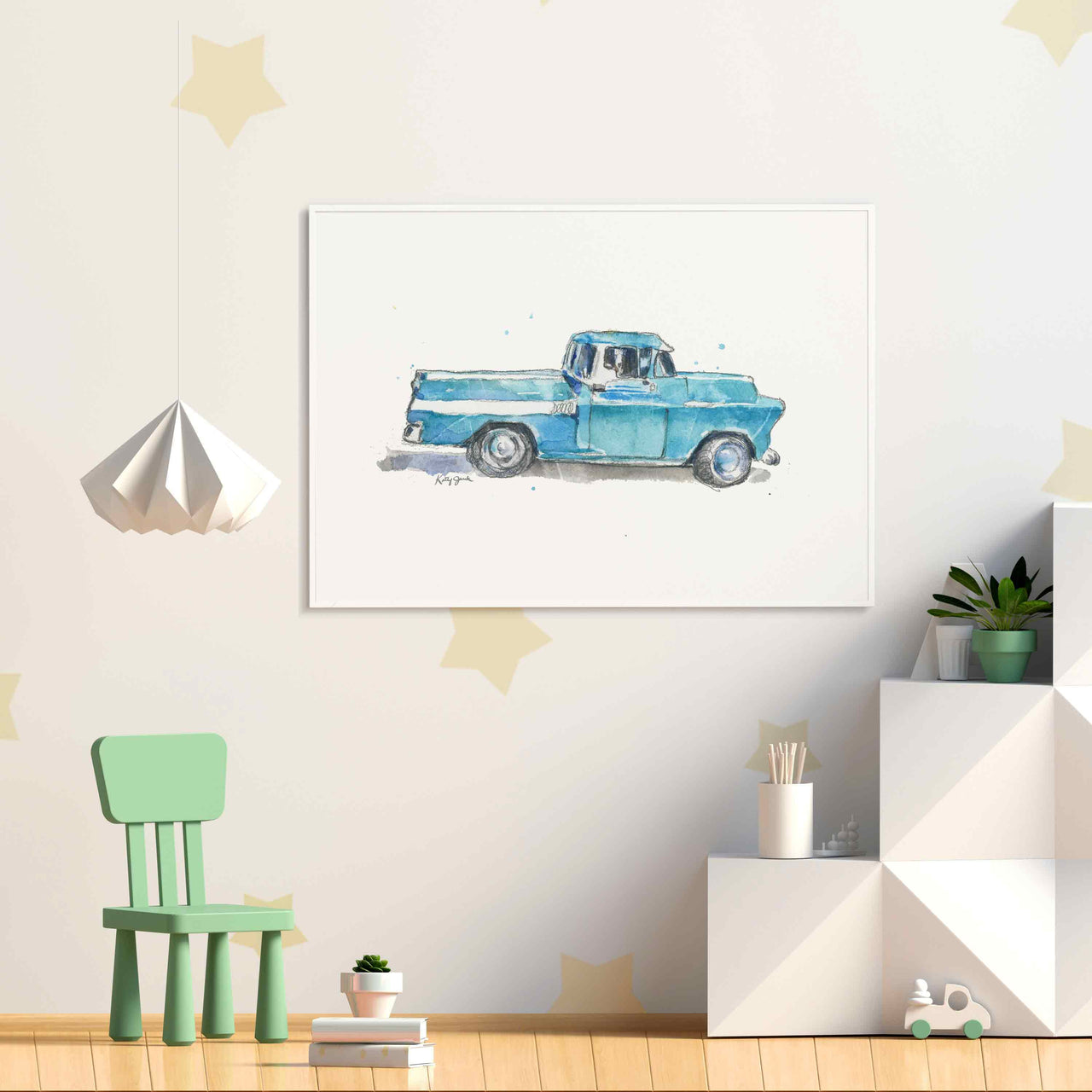 Turquoise Pickup Truck Print #2