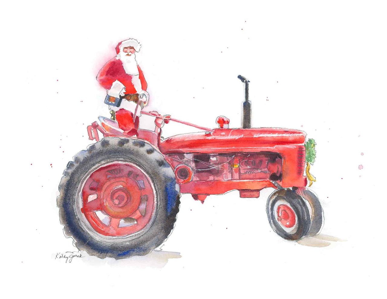 Santa Claus on Red Tractor Print (download)