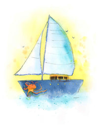 Thumbnail for Navy Blue Sailboat Print (download)