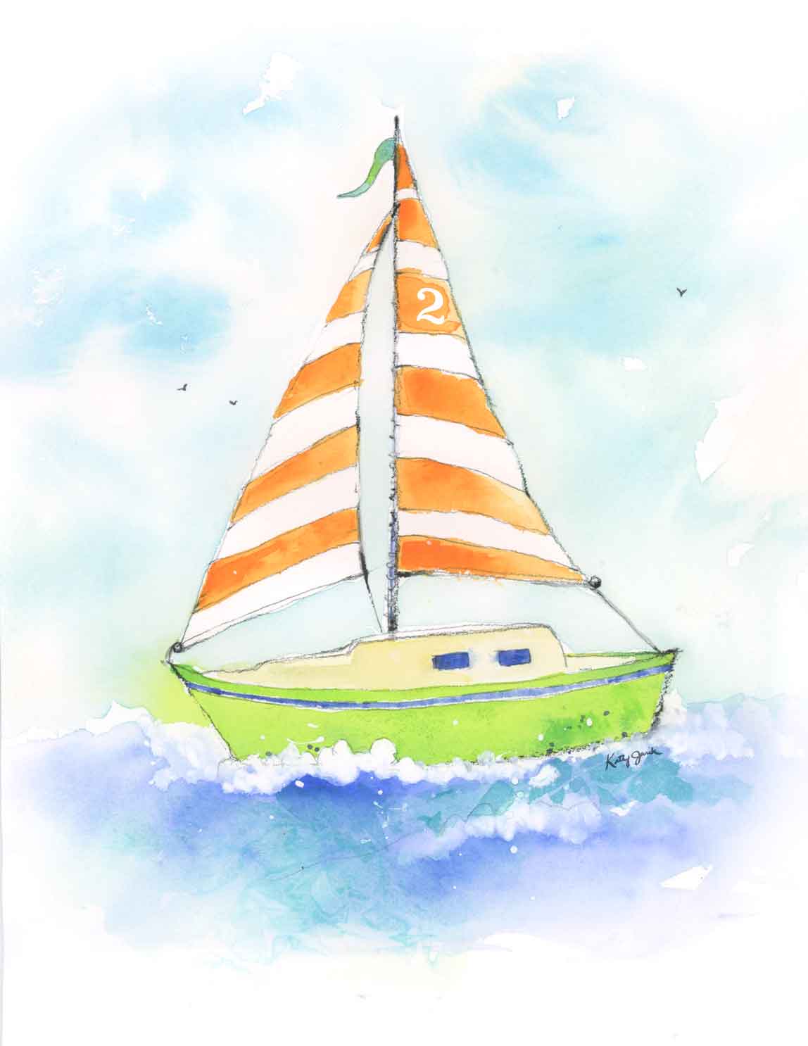 Orange Sailboat Print