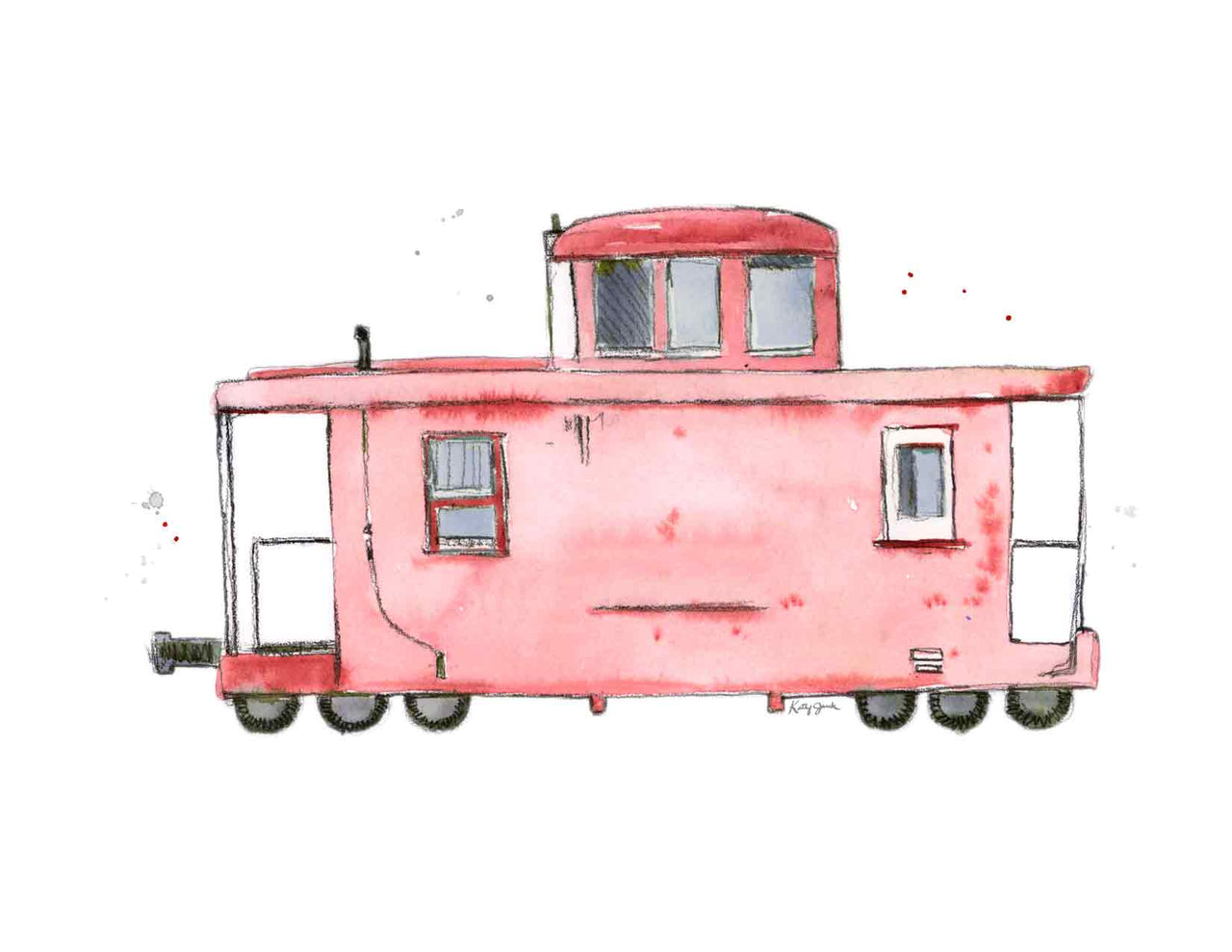 Red Caboose Train Print (download)