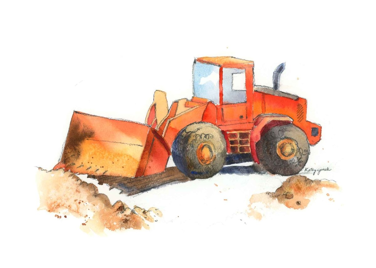 Red Bulldozer Print 5x7 in with mat (8x10 in)