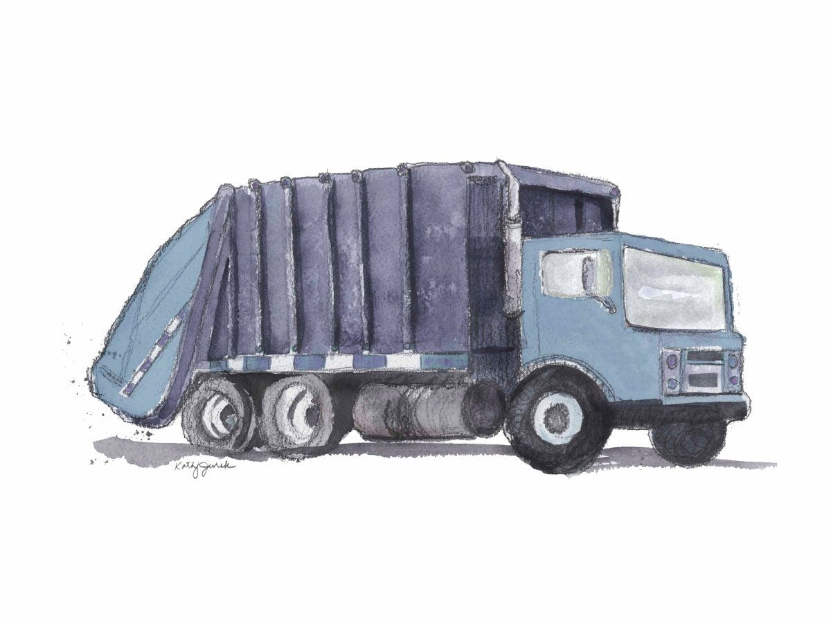 Blue Gray Garbage Truck Print