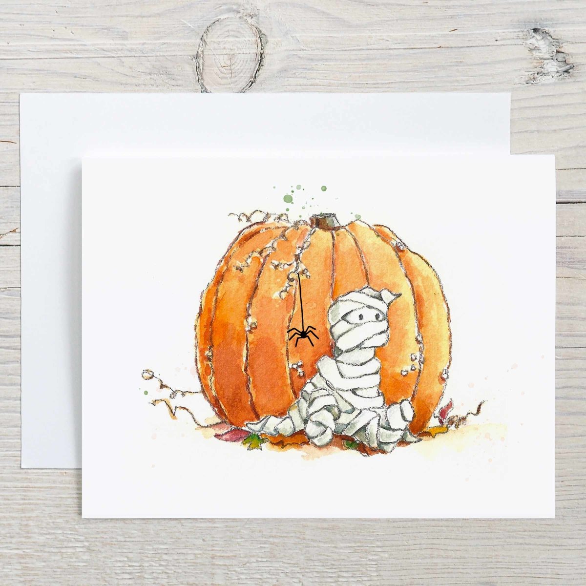 Baby Mummy and Pumpkin Watercolor Halloween Card