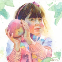 Thumbnail for custom watercolor painting little girl holding apple