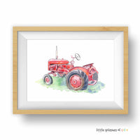 Thumbnail for Red Tractor Watercolor Print – Farm-Themed Wall Art for Kids' Rooms