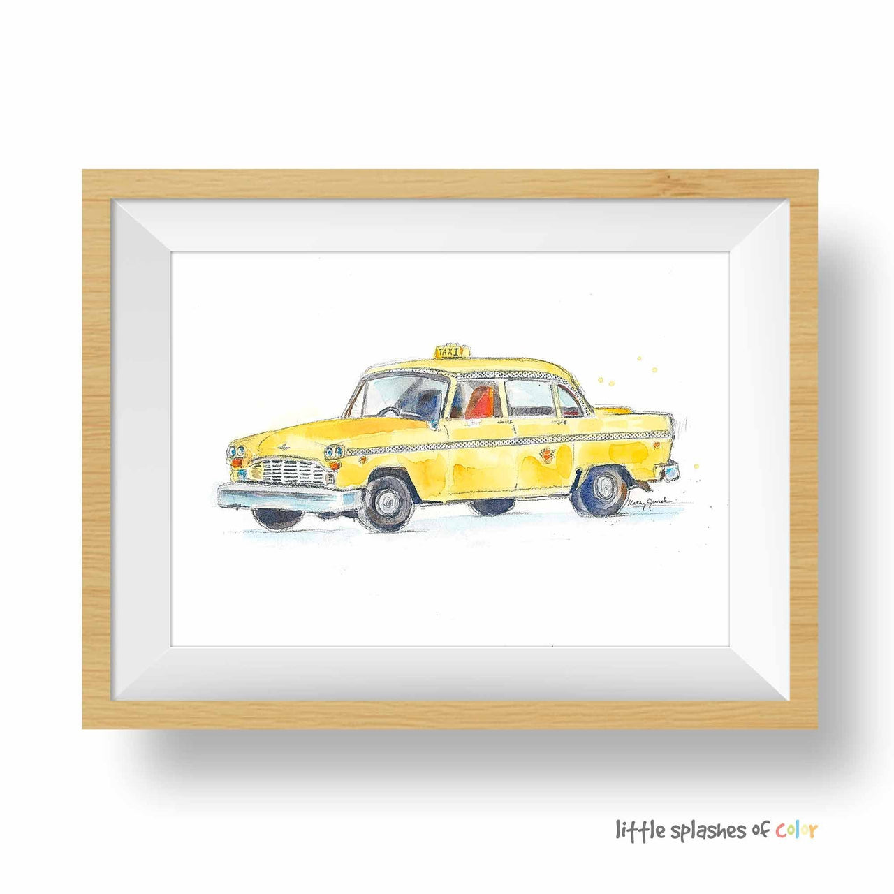 wood framed vintage yellow taxi cab print 