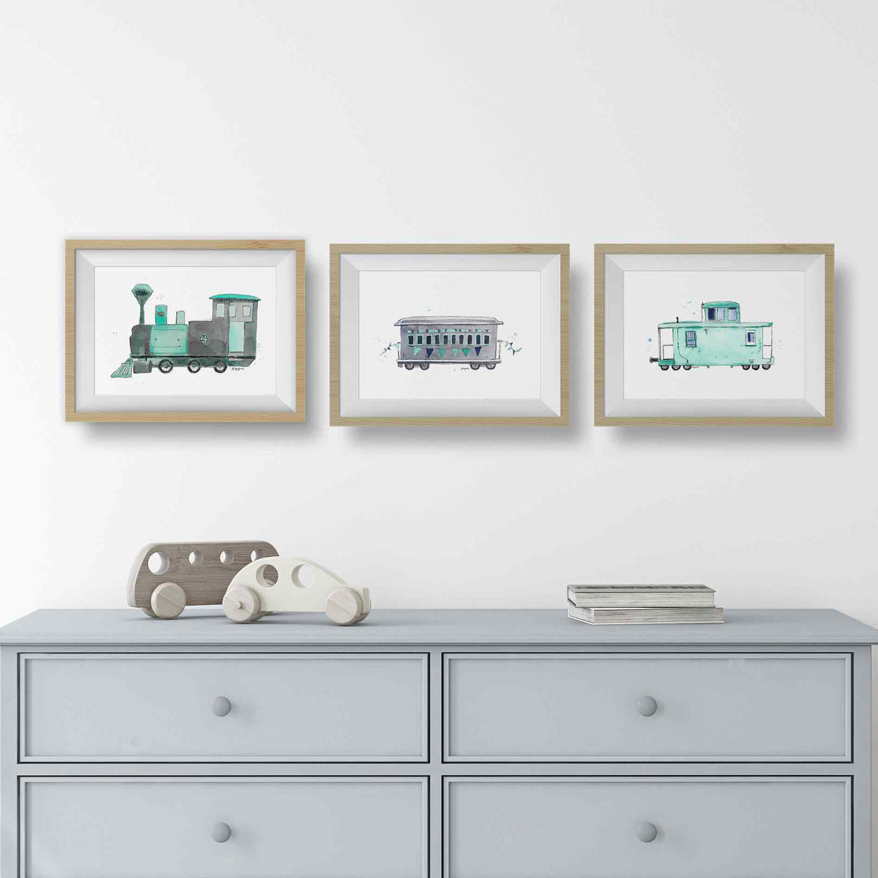 Mint and Gray Train Print (download)