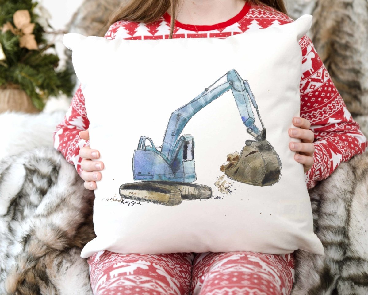 excavator truck throw pillow for kids