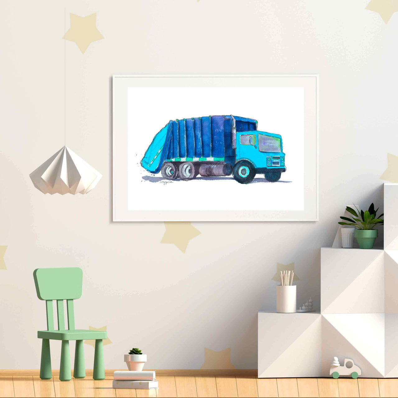 Blue Garbage Truck Print