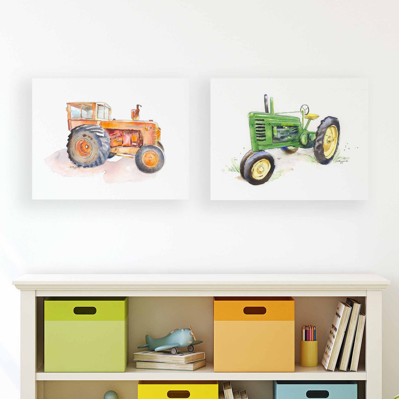 Classic Orange Tractor Watercolor Wall Art