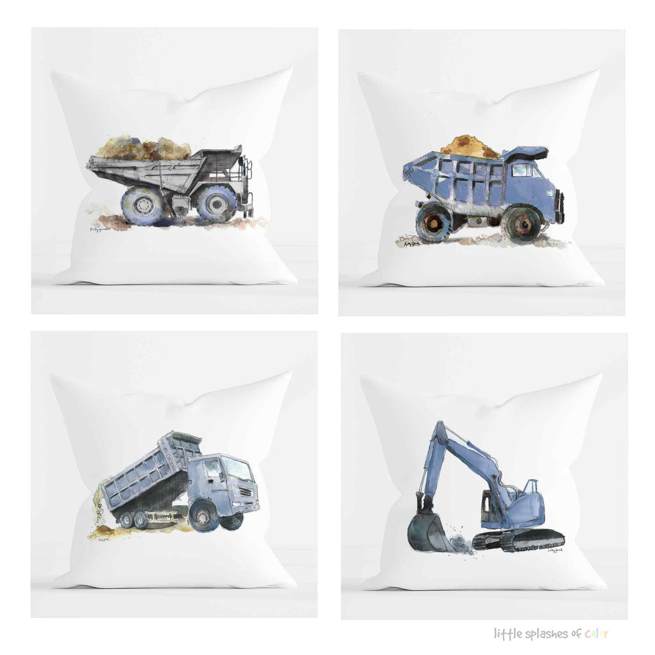 Construction Truck Prints Set + Truck Pillow