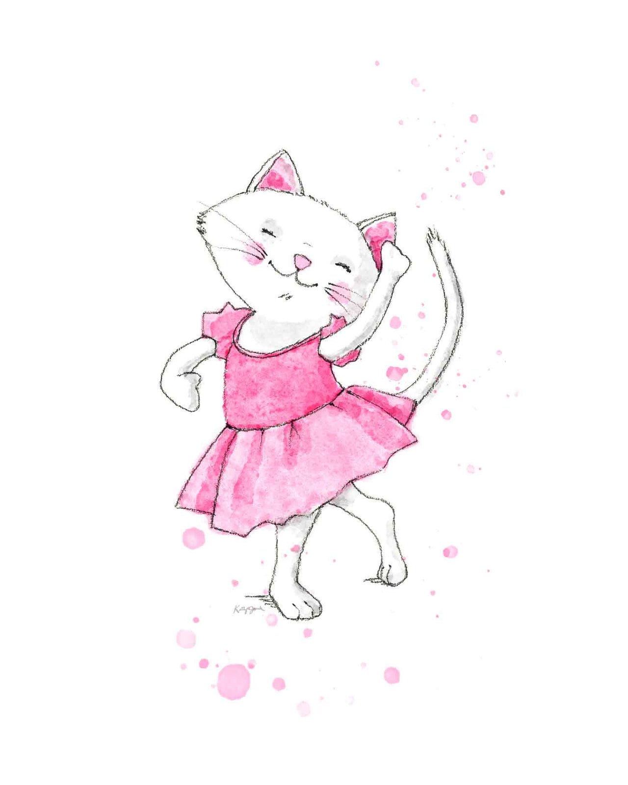 pink cat ballerina print for girls rooms