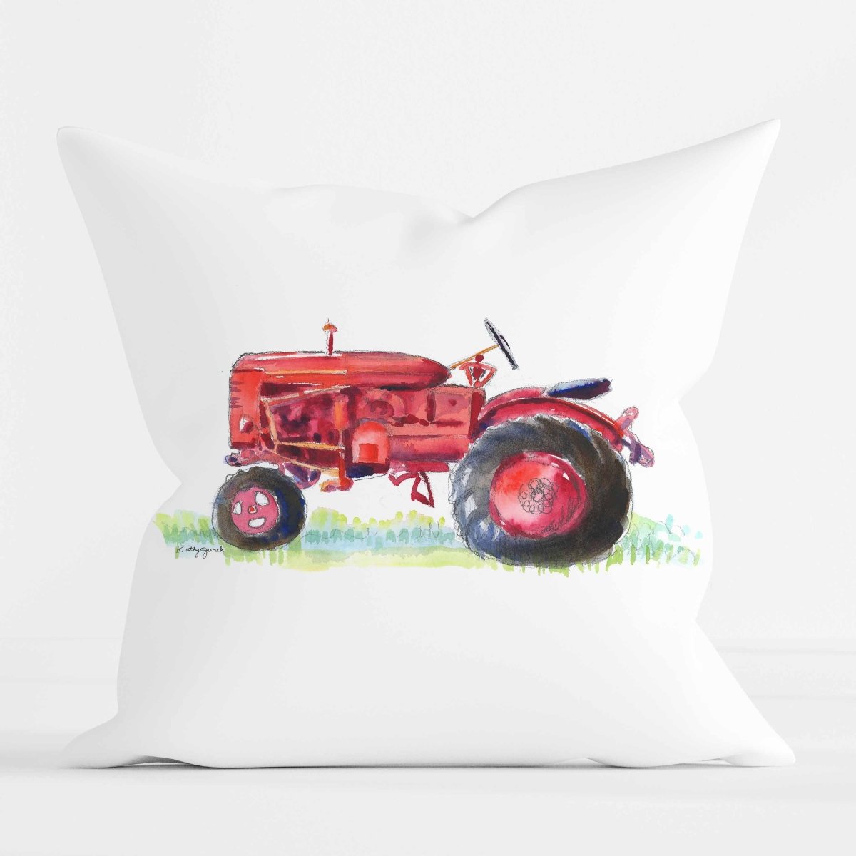 Red Tractor Pillow or Pillow Cover 18 x 18