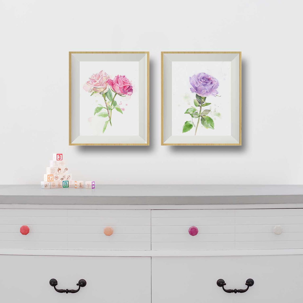 Set of Pink and Purple Rose Prints