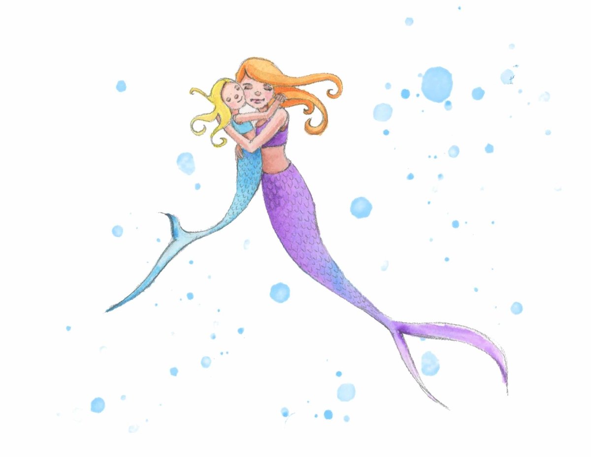 mermaid mama and child nursery art print