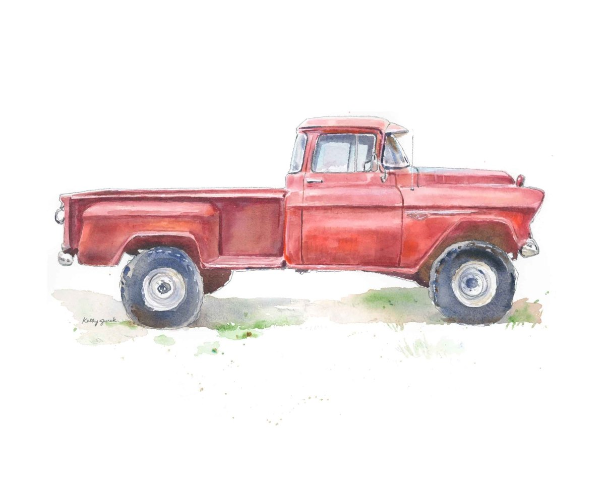 vintage red pickup truck print