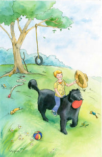 Thumbnail for boy riding newfoundland dog nursery art