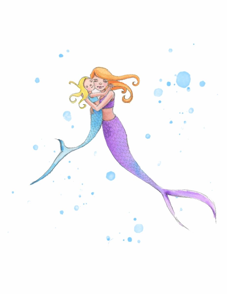 mermaid mama and child print for kids rooms