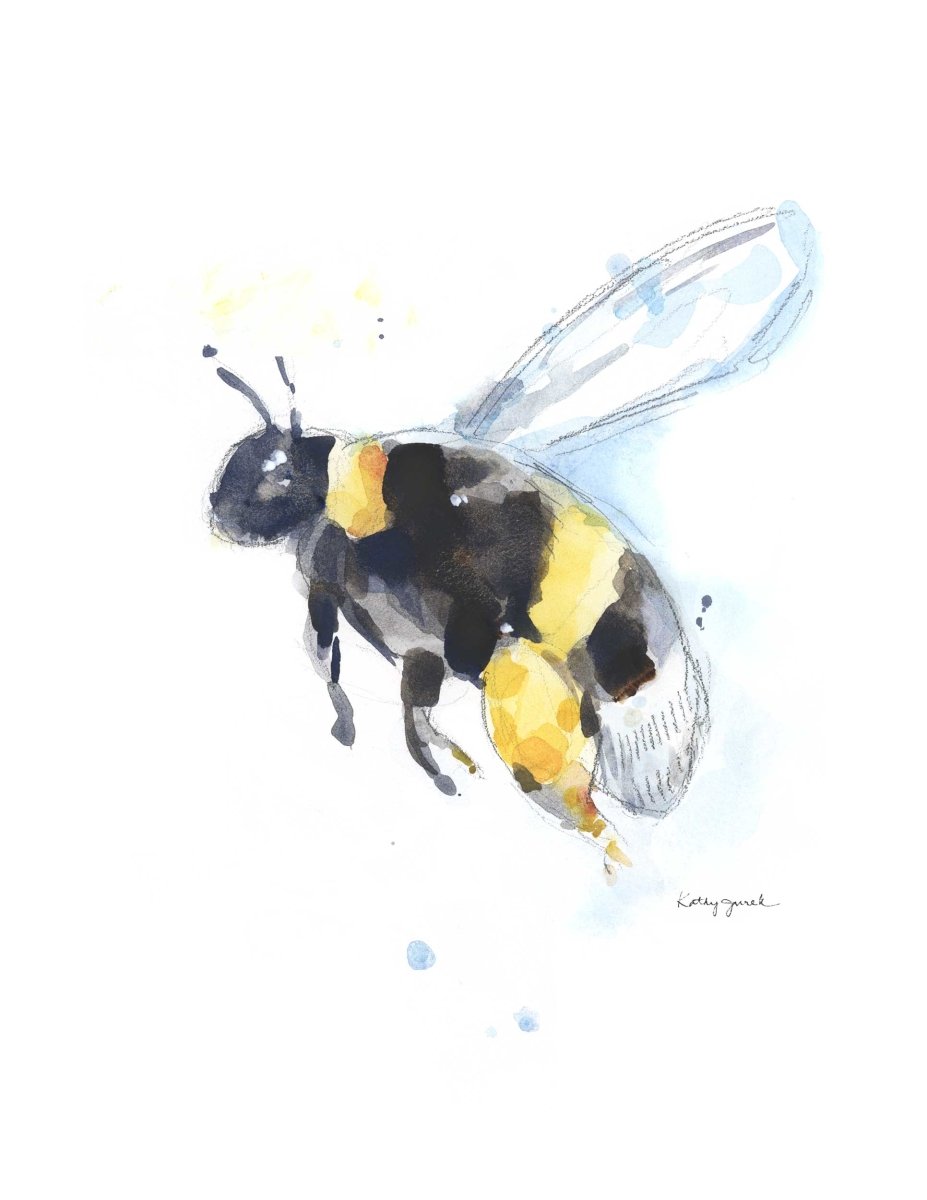 bee wall art print watercolor