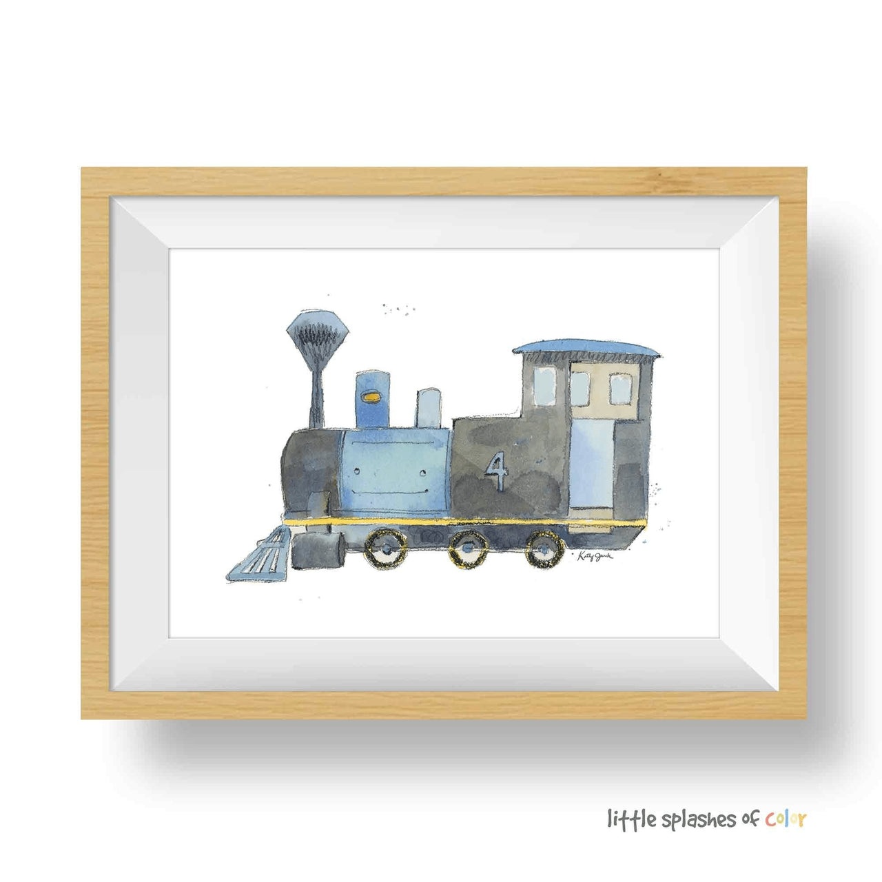 Gray and Blue Train Print