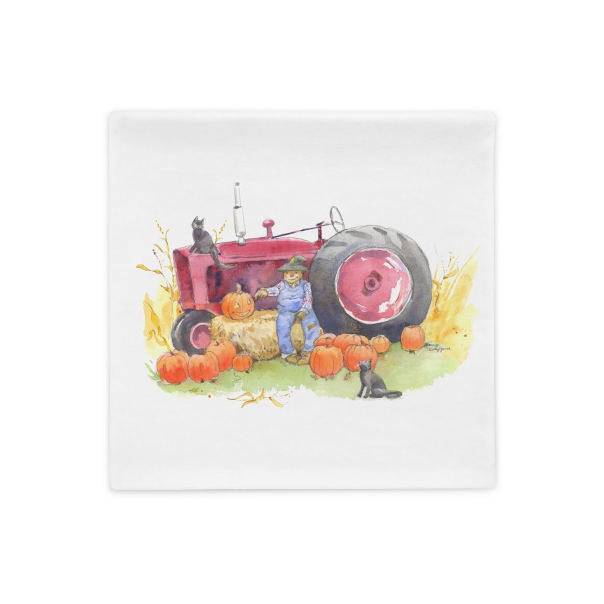 Tractor with Scarecrow and Black Cats Pillow Cover, Autumn, Fall, Halloween, Thanksgiving Decor for Living Room