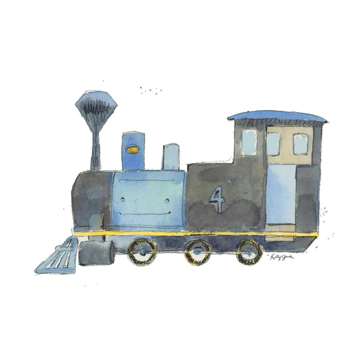 Gray and Blue Train Print