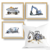 Thumbnail for Construction Truck Prints Set + Truck Pillow