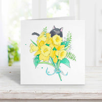 Thumbnail for black cat with daffodils greeting card