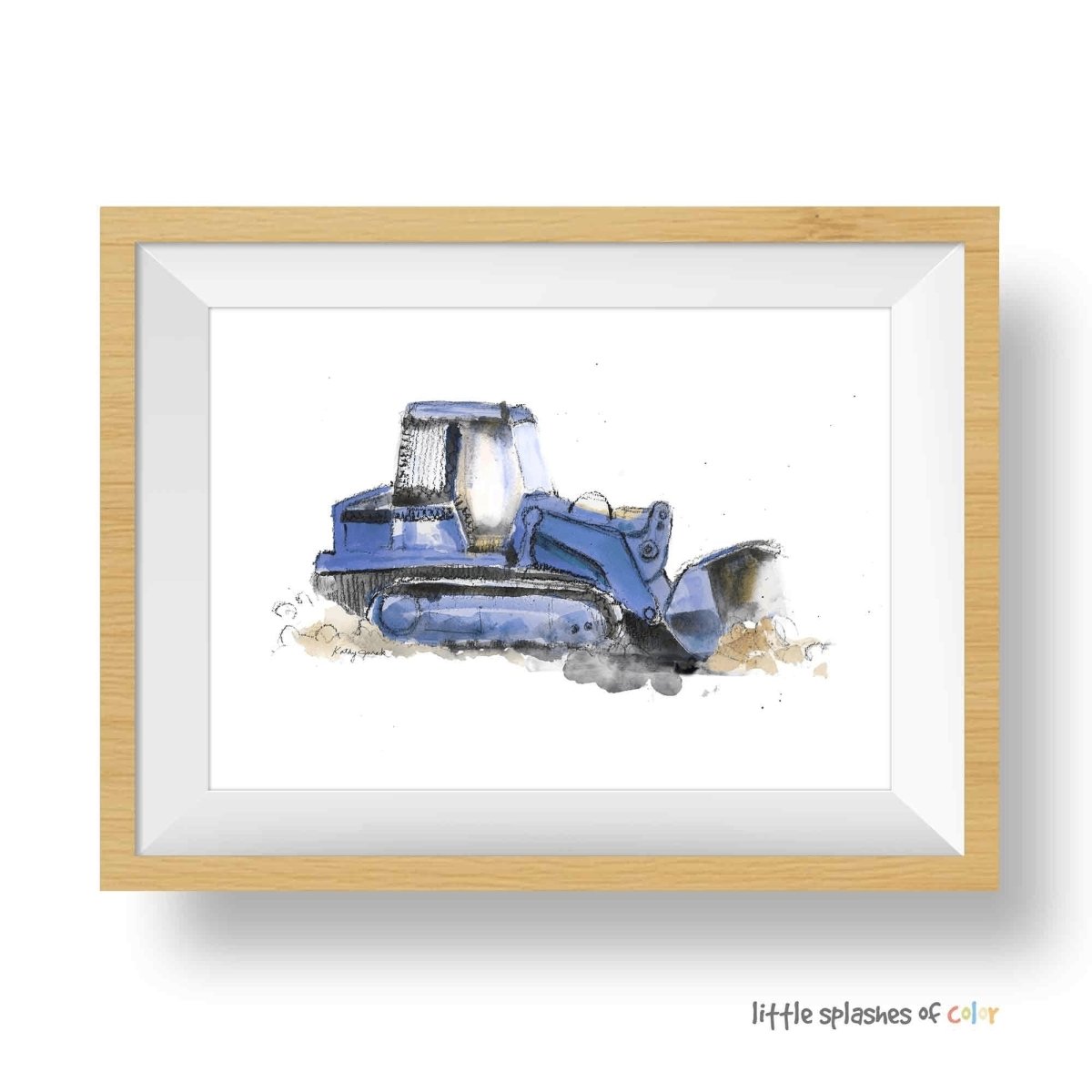 Blue Bulldozer Print for Construction Themed Nursery and Toddler Rooms ...