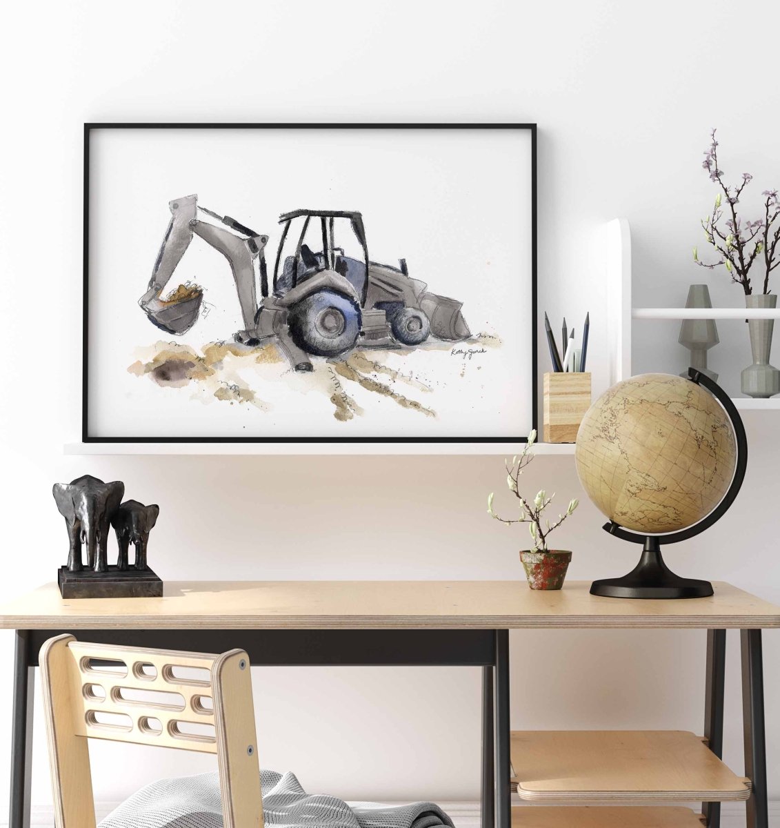 Blue Gray Backhoe Print