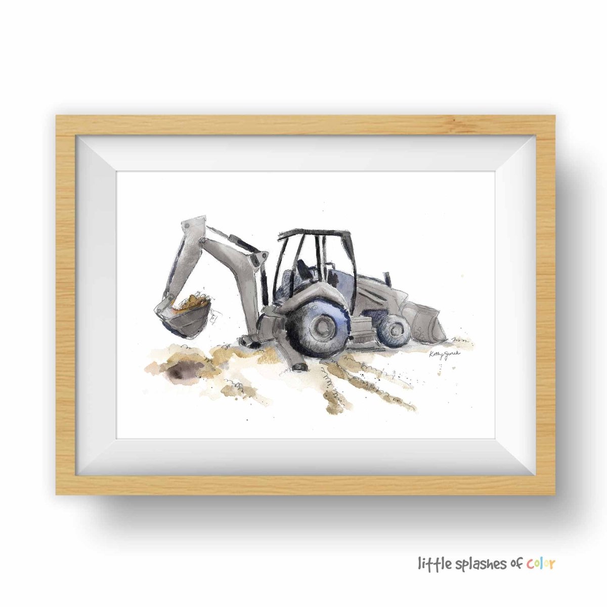 Blue Gray Backhoe Print