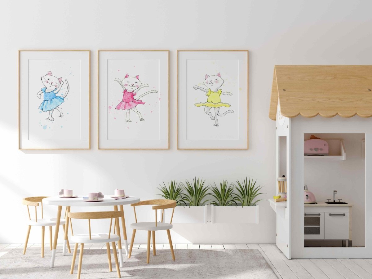 cat ballerina art print set for girls rooms