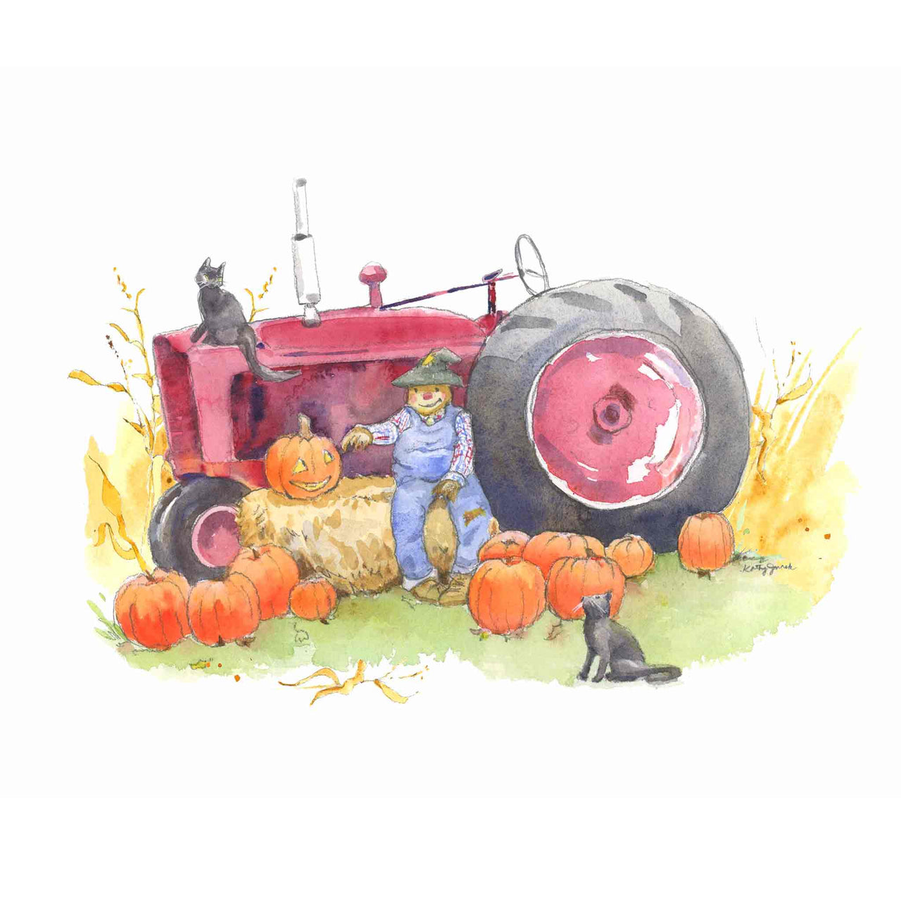 Red Tractor Print #5 (Scarecrow and Pumpkins) (download)