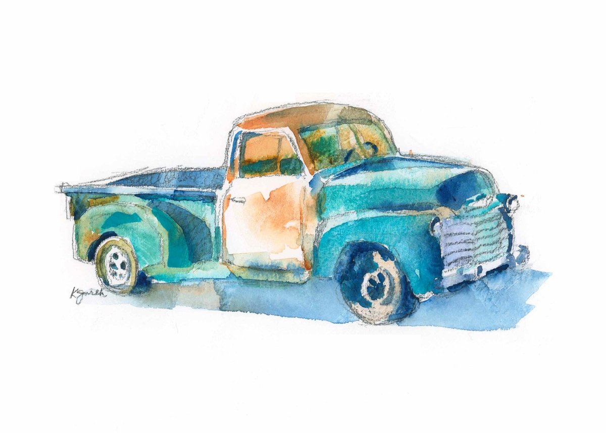 Turquoise Pickup Truck Print #1