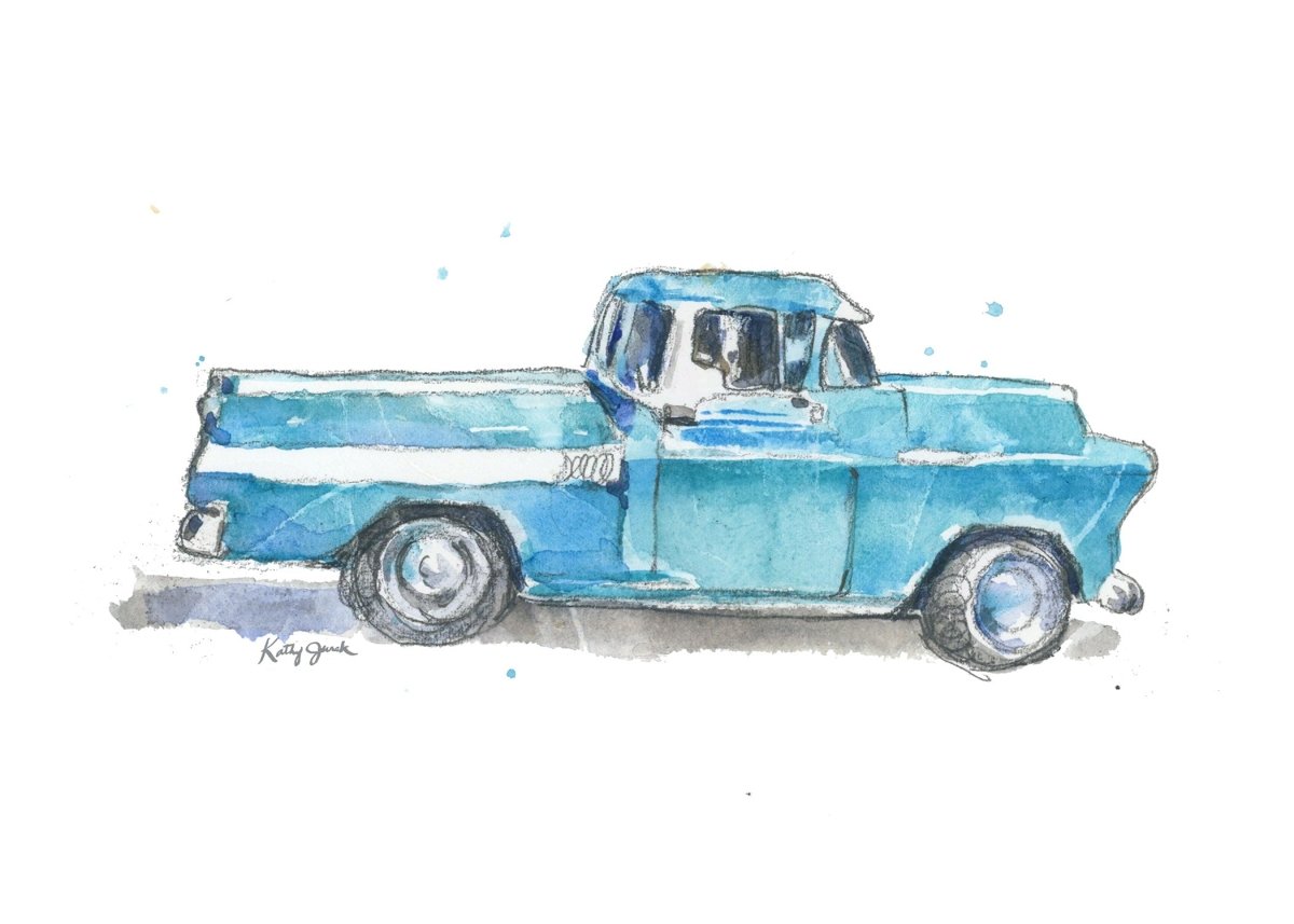 Turquoise Pickup Truck Print #2