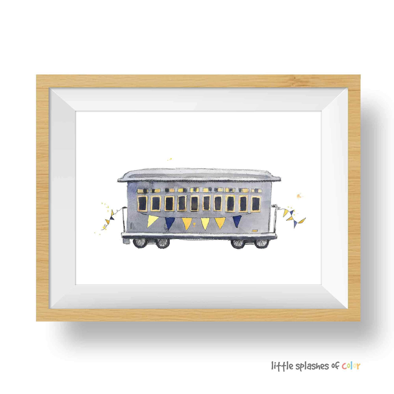 Navy and Yellow Rail Car Train Print