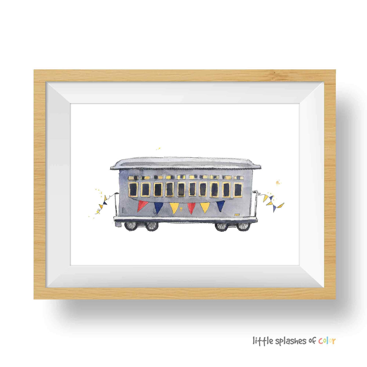 Red, Yellow and Blue Rail Car Print (download)