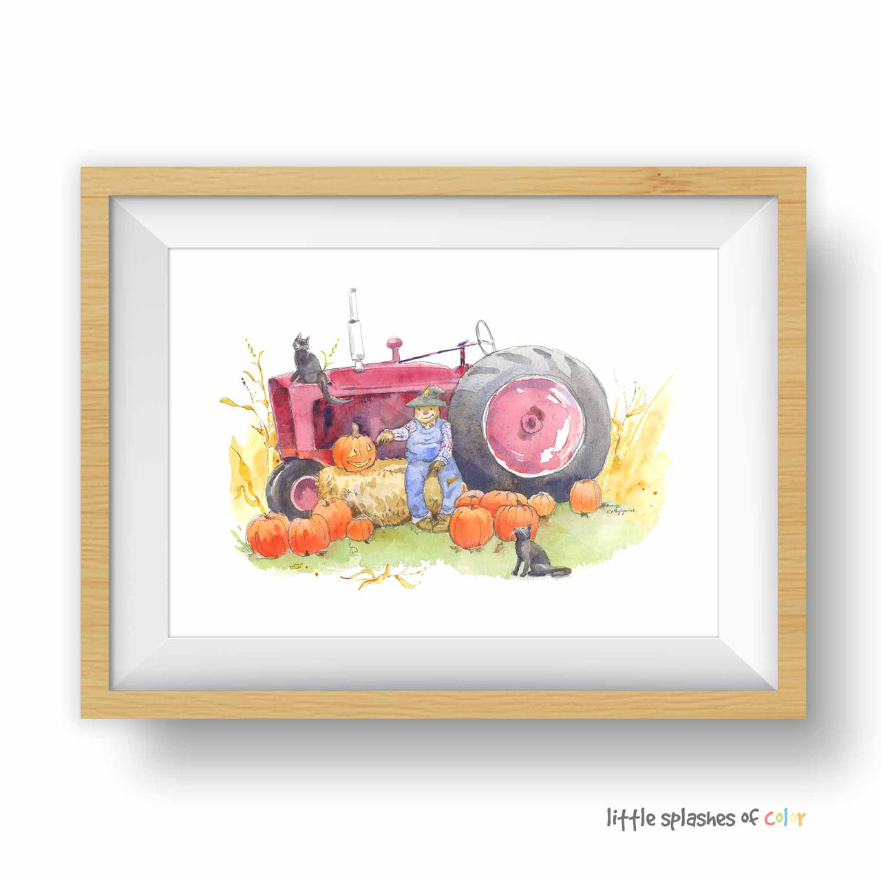 Red Tractor Print #5 (with Scarecrow and Pumpkins)