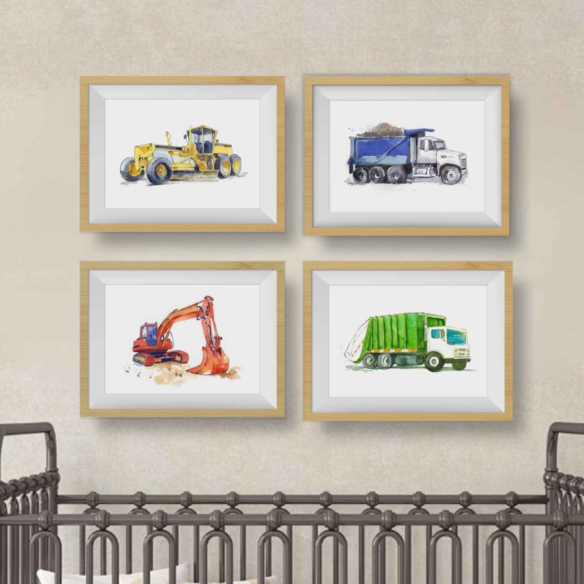 Green and White Garbage Truck Print