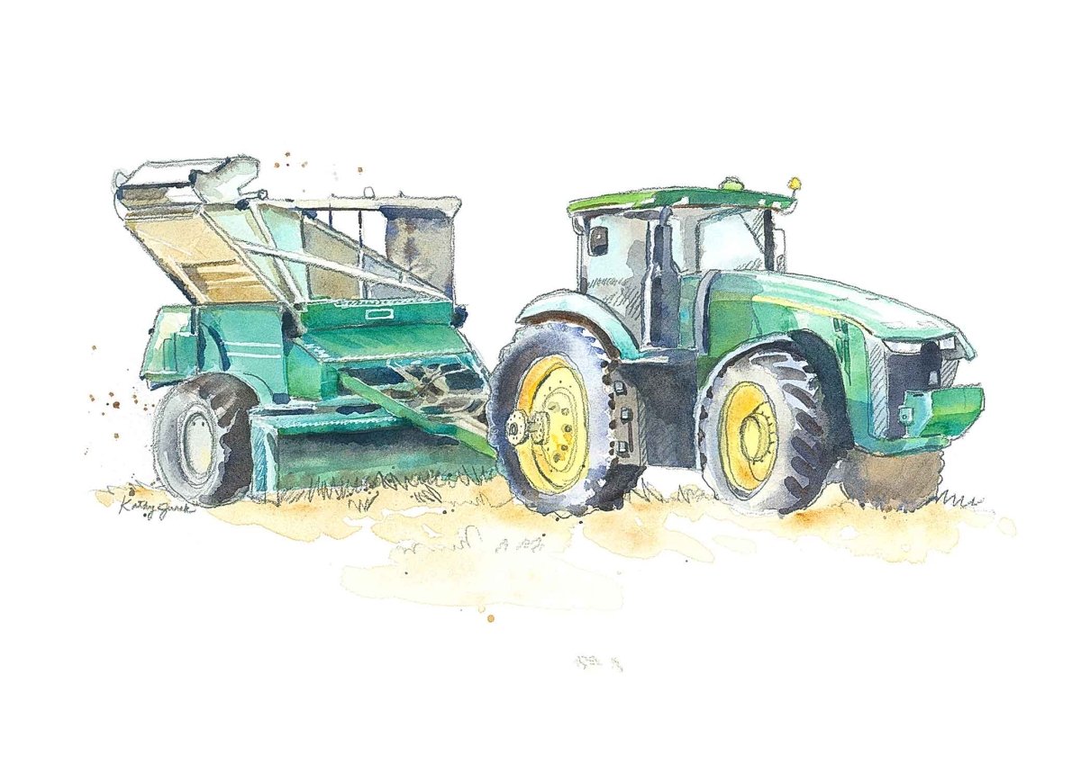green tractor print peanut picker
