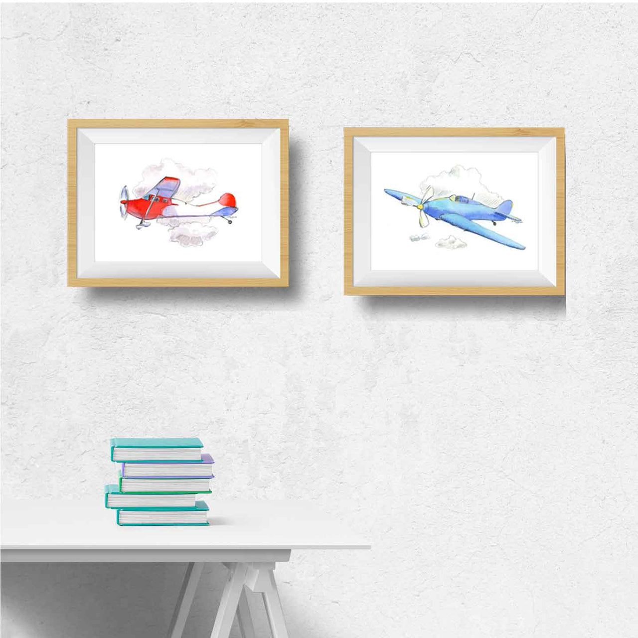 Red and Blue Airplane Print